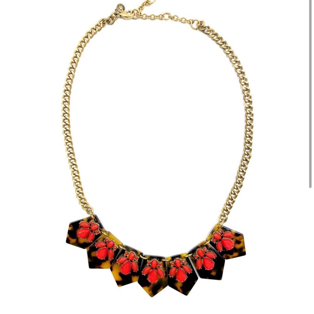 J Crew Tortoise and Coral Statement Necklace